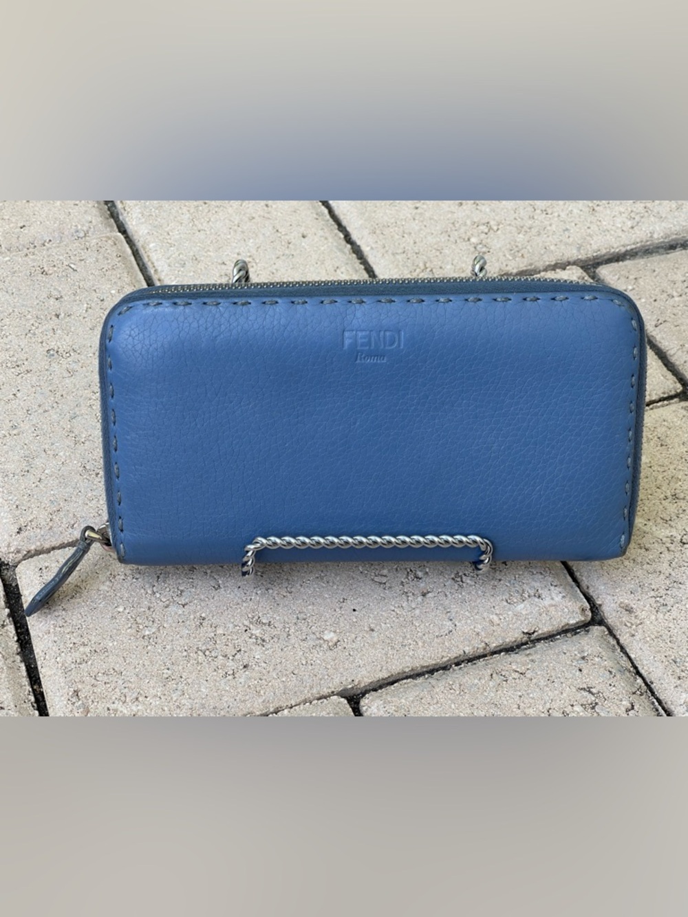 Fendi Selleria zip-around wallet blue soft leather